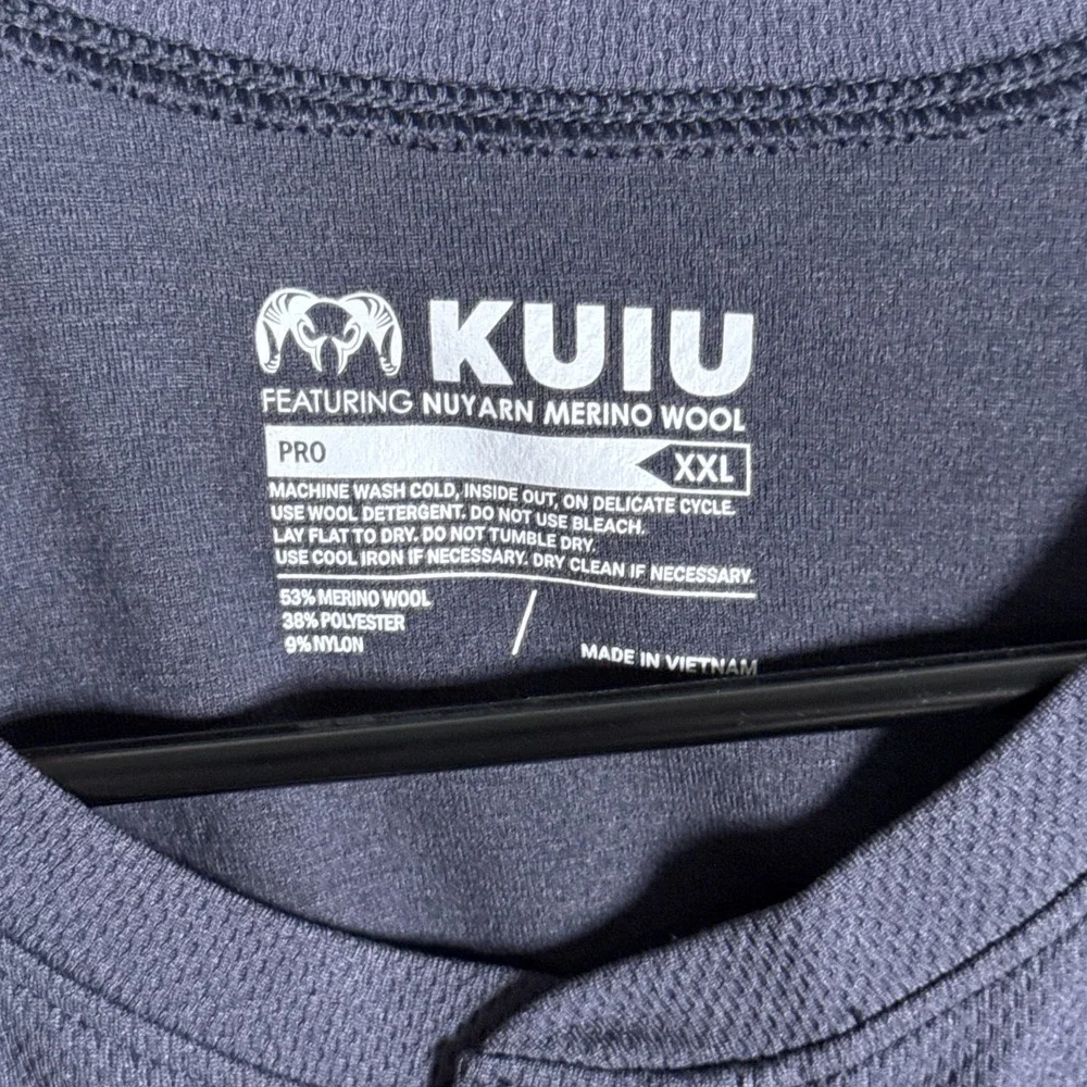 Kuiu Henley Shirt Mens XXL Blue Pro 200 Nuyarn Merino Wool Long Sleeve Hunting